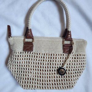 The Sak Ivory Gold Sparkly Crochet Knit Handbag